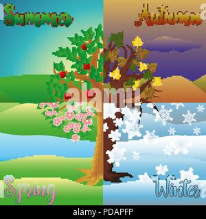Four seasons tree, illustrazione vettoriale Illustrazione Vettoriale