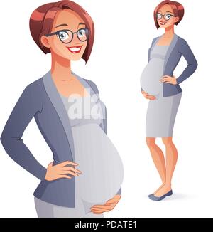 Bella sorridente incinta Donna d'affari. A piena lunghezza vettore isolato illustrazione. Illustrazione Vettoriale