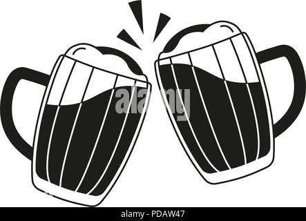 Bianco e nero due boccale di birra silhouette Illustrazione Vettoriale