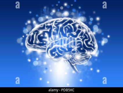 L'intelligenza umana concetto con sparkle e sfondo blu Foto Stock