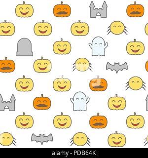 Halloween seamless pattern con simpatici e divertenti elementi di festa. Sfondo Loopable Illustrazione Vettoriale