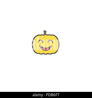 Jack o lantern giallo sorridente adesivo di zucca isolati su sfondo bianco Illustrazione Vettoriale