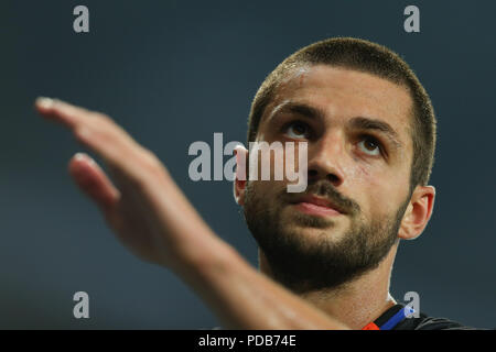 3 agosto 2018 - KIEV, UCRAINA: David Khocholava bella close-up verticale. Ukrainian Premier League. Dinamo Kiev - Shakhtar Donetsk Foto Stock