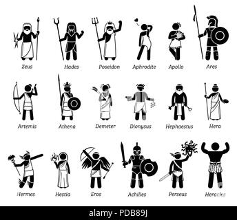 Antica Mitologia Greca dei e dee caratteri icona impostare Illustrazione Vettoriale