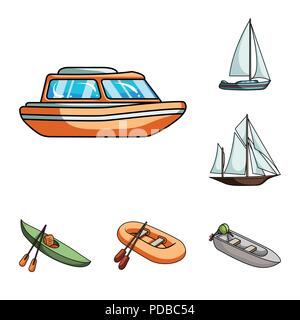 Acqua e trasporto marittimo cartoon icone nella raccolta di set per il design. Una varietà di navi e imbarcazioni simbolo vettore illustrazione stock. Illustrazione Vettoriale
