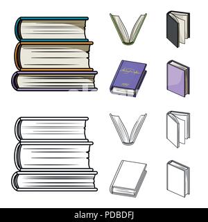 Vari tipi di libri. Libri set di icone di raccolta in cartoon,Outline stile simbolo vettore illustrazione stock . Illustrazione Vettoriale