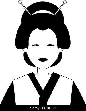 Profilo Geisha avatar in bianco e nero Illustrazione Vettoriale