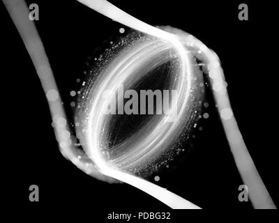Doppio anello galattico nello spazio bianco e nero, generato dal computer sfondo astratto, rendering 3D Foto Stock