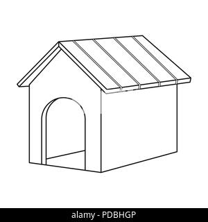 Doghouse Icona in stile contorno isolati su sfondo bianco. Il simbolo del cane illustrazione vettoriale. Illustrazione Vettoriale