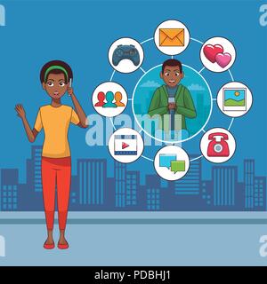 Youngs e lo smartphone Illustrazione Vettoriale