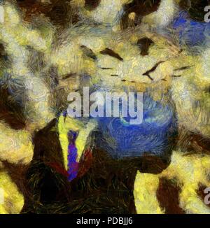 Surreale pittura ad olio. Uomo in tuta controlla il tempo. Foto Stock