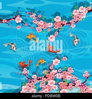 Vista aerea del koi pond illustrazione Illustrazione Vettoriale