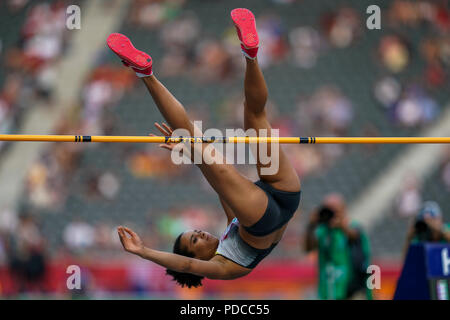 Berlino, Germania. 8 agosto 2018: Marie-Laurence Jungfleisch della Germania durante il salto in alto Qualification per donne presso lo Stadio Olimpico di Berlino con il Campionato Europeo di Atletica Leggera. Ulrik Pedersen/CSM Credito: Cal Sport Media/Alamy Live News Foto Stock