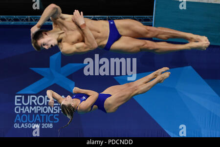 Gran Bretagna Ross Haslam e grazia Reid durante il giorno sette del 2018 Campionati Europei a Scotstoun Sport Campus, Glasgow. Foto Stock