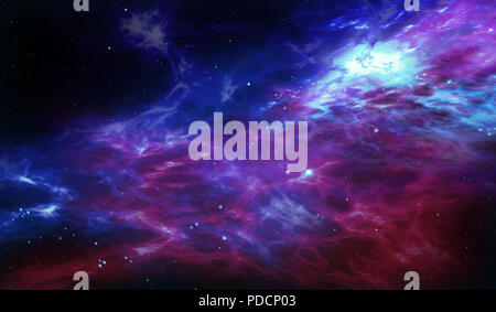 Il cosmo con stelle nascita nella nebulosa nuvole. Abstract Galaxy 3D'illustrazione. Concetto di viaggio spaziale e di esplorazione. Foto Stock