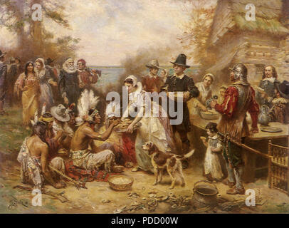 Primo Giorno del Ringraziamento. Plymouth. 1621, Gérôme, Jean-Léon, . Foto Stock