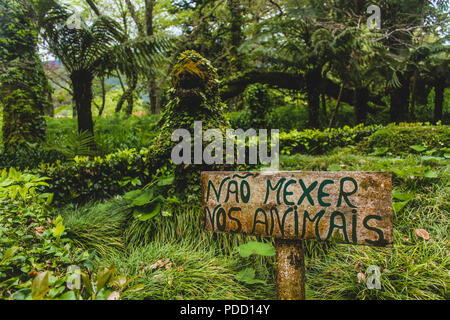 Incredibilmente dettagliate sculture vegetali di tutti i tipi di animali nel parco naturale, piccoli animali, dei grandi uccelli, elefanti, dinosauri. Boccole tagliate come bonsai t Foto Stock