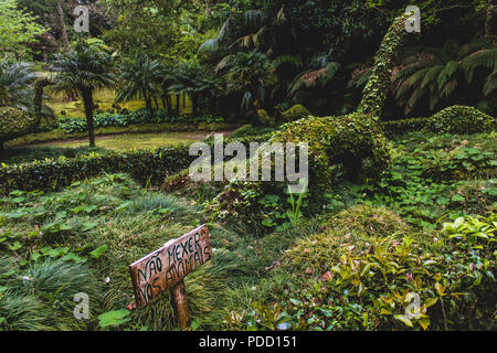 Incredibilmente dettagliate sculture vegetali di tutti i tipi di animali nel parco naturale, piccoli animali, dei grandi uccelli, elefanti, dinosauri. Boccole tagliate come bonsai t Foto Stock