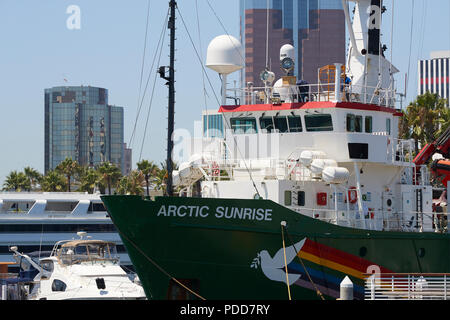 Nave di Greenpeace, MV Arctic Sunrise, ormeggiata nel porto di arcobaleno, Long Beach, California, Stati Uniti d'America. Il 7 agosto 2018. Foto Stock