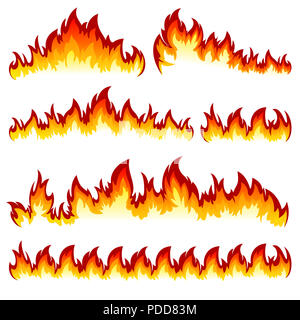 Fiamme di forme diverse su uno sfondo bianco. Foto Stock
