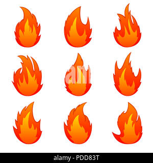 Fiamme di forme diverse su uno sfondo bianco. Foto Stock