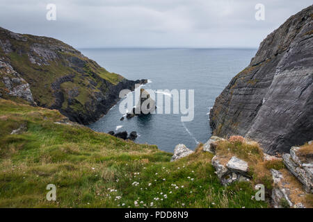 Il castello di Dunlough in West Cork quale un paesaggio fantastico sullo sfondo. Foto Stock