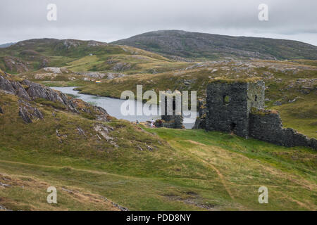 Il castello di Dunlough in West Cork quale un paesaggio fantastico sullo sfondo. Foto Stock