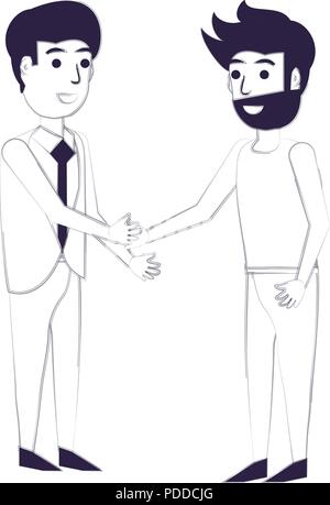 Imprenditore e man mano tremante saldamente su sfondo bianco, illustrazione vettoriale Illustrazione Vettoriale