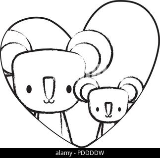 Cuore con graziosi koala su sfondo bianco, illustrazione vettoriale Illustrazione Vettoriale