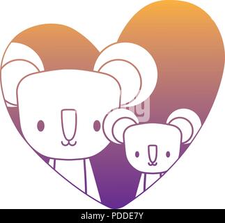 Cuore con graziosi koala su sfondo bianco, illustrazione vettoriale Illustrazione Vettoriale