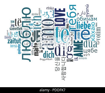 Amore e san valentino concetto wordcloud, amore di testo in diverse lingue Foto Stock