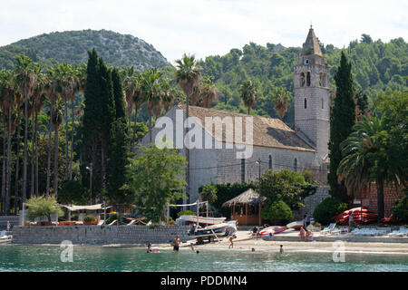 Santa Maria della chiesa Spilice nell isola di Lopud, parte delle Isole Elafiti al di fuori di Dubrovnik, Croazia Foto Stock