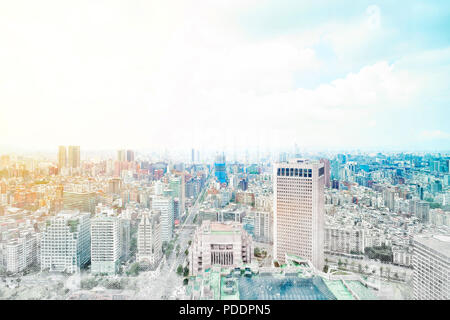 Asia Business concept per il real estate - Panoramica paesaggio urbano moderno edificio bird eye vista aerea sotto sunrise e mattina blu cielo luminoso in Taipei, Foto Stock