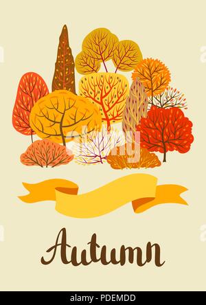 Sfondo con autunno alberi stilizzati. Illustrazione Vettoriale