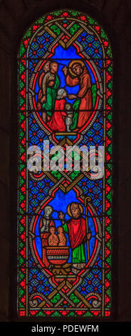 Finestra di vetro colorato nella cattedrale di San Nicola a Monaco Ville, Monaco; xix secolo romanica cattedrale cattolica, dove royalty monegasco, th Foto Stock