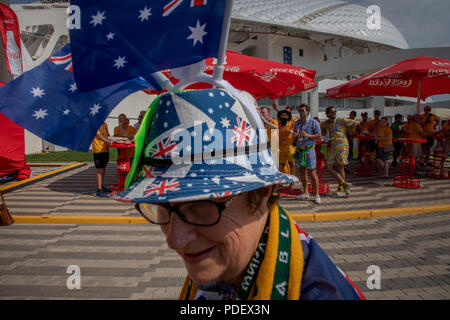 I fan della nazionale australiana il tifo prima partita in Australia e in Perù sulla Coppa del Mondo FIFA 2018 in Sochi, Russia Foto Stock