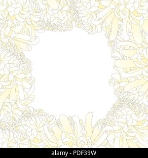 Crisantemo bianco, Kiku fiore giapponese di confine. Illustrazione Vettoriale. Illustrazione Vettoriale