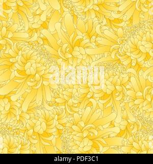 Crisantemo giallo, Kiku fiore giapponese sfondo senza giunture. Illustrazione Vettoriale. Illustrazione Vettoriale