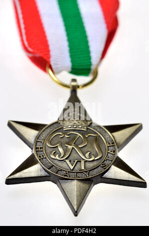 La stella d'Italia - Seconda Guerra Mondiale Medal istituita dal maggio 1945 per i soggetti del Commonwealth britannico che ha servito nella Seconda Guerra Mondiale, specifiche Foto Stock