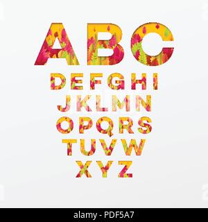 Alfabeto di vettore lettere fatte da foglie di autunno. Illustrazione Vettoriale Illustrazione Vettoriale