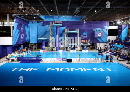 Vista generale della piscina per immersioni durante il giorno otto del 2018 Campionati Europei presso il Royal Commonwealth Pool, Edimburgo. Foto Stock