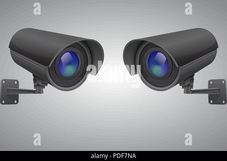Le telecamere di sicurezza. Tvcc nero sistema di sorveglianza su sfondo grigio Illustrazione Vettoriale