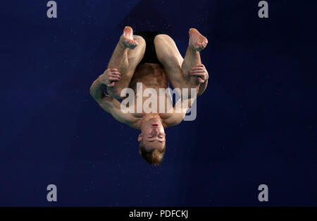 Gran Bretagna Laugher Jack in azione in Uomini 3m Springboard diving durante il giorno otto del 2018 Campionati Europei presso il Royal Commonwealth Pool, Edimburgo. Foto Stock