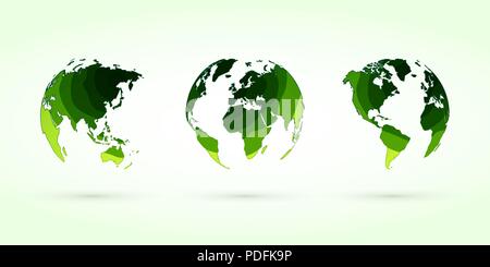 Cerchi verdi globi set vettore mondo pianeta terra Illustrazione Vettoriale
