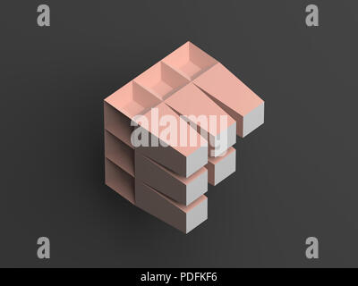 Astratto modello digitale, rosa bianco oggetto in forma di lettera F su sfondo grigio scuro, 3D Rendering immagine Foto Stock