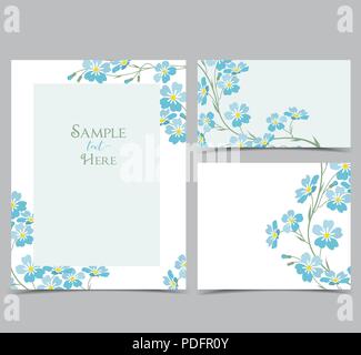 Imposta illustrazione vettoriale fiori blu sulla scheda. Ramo di dimenticare blu-me-fiori non impostare illustrazione vettoriale fiori blu sulla scheda. Ramo di blu Illustrazione Vettoriale