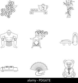 Giappone impostare le icone in stile contorno. Grande raccolta di Giappone vettore stock di simbolo Illustrazione Vettoriale