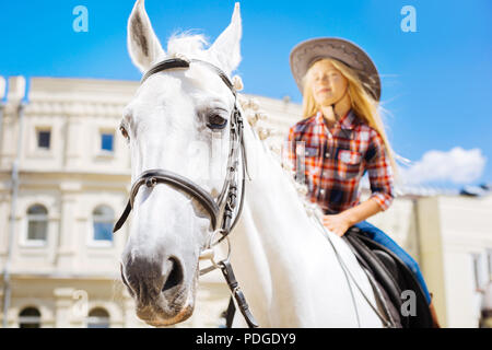 White Horse Racing remissivamente permanente con la ragazza su di lui Foto Stock