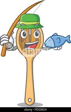 La pesca legno forcella mascotte cartoon Illustrazione Vettoriale