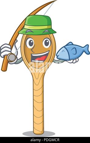 La pesca il cucchiaio di legno mascotte cartoon Illustrazione Vettoriale